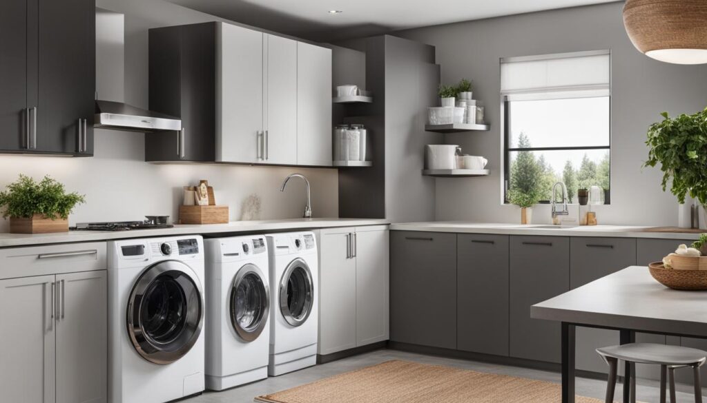 laundry room storage in kitchen